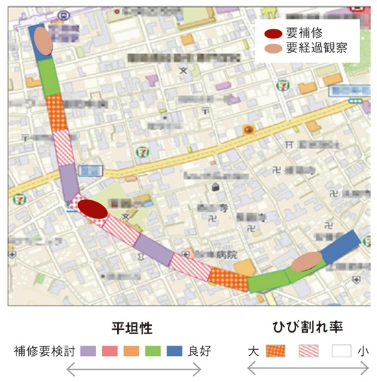 富士通交通・道路データサービス、東芝、川崎地質のデータ連係によって、 修理すべき道路の優先順位が把握できる