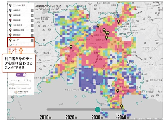 倉敷市とデータ クレイドルが運営する「data eye」では年代ごとの人口密度を分析できる