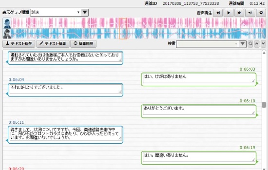 オペレーターと顧客の通話内容がテキスト化されていくイメージ画面