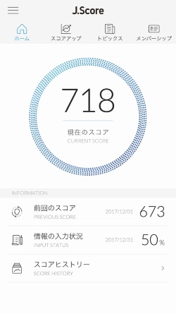 AIスコアをスマホで表示したところ。質問へ任意回答したり、みずほ銀行やソフトバンクとの取引情報を入力したりすることでスコアは変わる