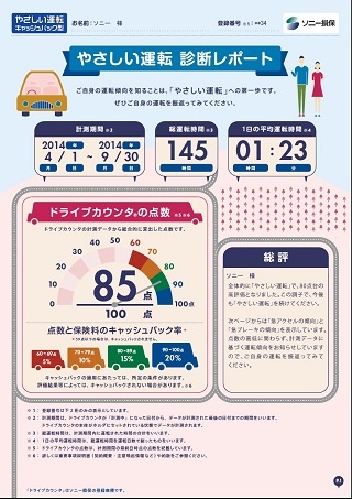 ソニー損保が契約者に送る診断レポートのイメージ