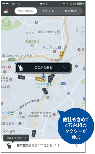 全国で利用できるアプリ「全国タクシー」