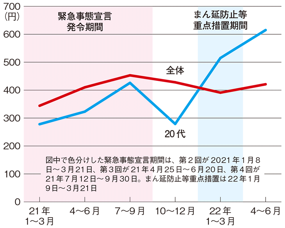 図1●家庭用のチューハイ・カクテルに対する月額家計支出（総務省家計調査データによる）