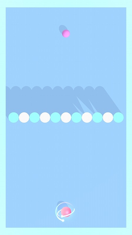 画面上にあるボールを画面下にある丸いゴールまで転がす。中央に障害物（オブジェクト）が並んでいる。画面は一番シンプルな問題