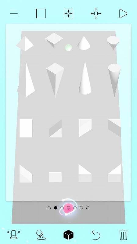自分で問題を作るときはオブジェクトの形を選んで設置していくだけ。自由度が高い分、悩むかもしれない