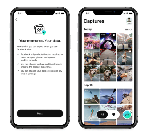 Ray-Ban StoriesはFacebook Viewアプリと連携。Ray-Ban Storiesで撮影した写真や動画をスマホに保存。FacebookやInstagram、Twitterなどのアプリで共有できる