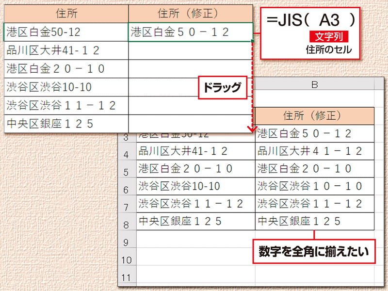 【Excel時短術】仕事に効くJIS関数の使い方　半角文字を全角に変換する、イライラ解消に効果的