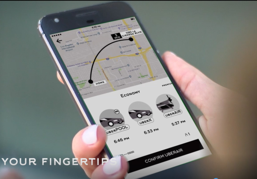 ウーバーが2023年の提供を計画している「Uber Air」のアプリ利用イメージ（出所：ウーバー）
