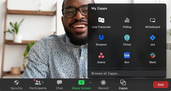「Zapps」によってZoomの画面から利用できる対応アプリを開発し、提供できるようになる（出所／ズームの発表資料）