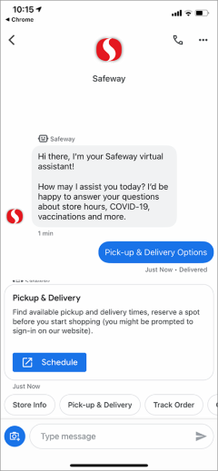 AIチャットボットを使って、店舗サービスを回答する。セーフウェイが実際に提供中のもの