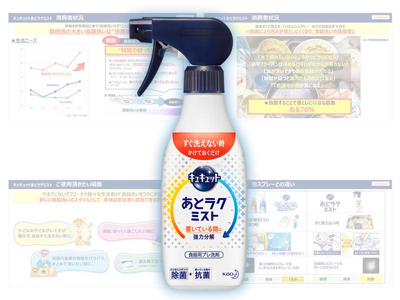 花王「あとラクミスト」のプレゼン資料　あえて汚れた写真で訴求