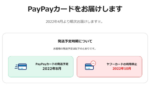 PayPayカードの発送とヤフーカードの利用停止の時期が分かる