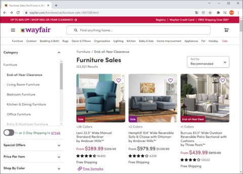 米ウェイフェアが展開する家具やインテリアのECサイト「Wayfair」