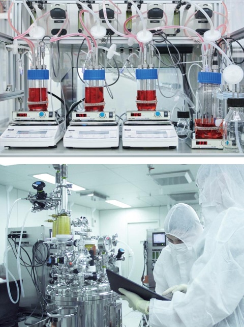 カルネットシステムでは、リアクター(上画像)の1つに食品となるタネ細胞、残りに当該動物の臓器の役割を持つ細胞を入れて培養する