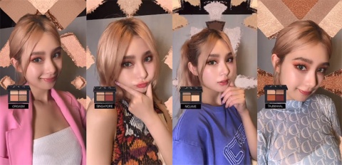 「クワッドアイシャドー」のオリジナルブランドエフェクトは、アイメイクが疑似体験できるというもの。目のまばたきや音楽に合わせて、アイシャドーが4種類の色に次々と変わっていく。写真はメイクアップアーティストの南部桃伽(@momoka_nanbu)