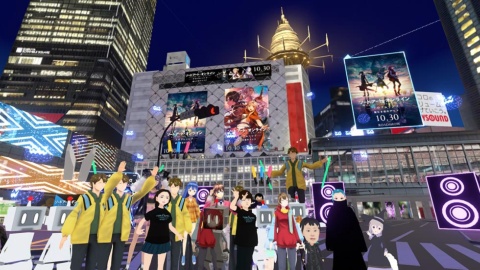 昨年10月、「cluster」の「バーチャル渋谷」を会場に開催された「バーチャル渋谷 au 5G ハロウィーンフェス 2021」。上は大勢の参加で盛り上がりを見せた「劇場版 ソードアート・オンライン -プログレッシブ- 星なき夜のアリア VIRTUAL MEETING in バーチャル渋谷」。(C)KDDI・au 5G / 渋谷5Gエンターテイメントプロジェクト (C)2020 川原 礫/KADOKAWA/SAO-P Project