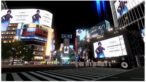 「バーチャル渋谷」オープニングイベント「#渋谷攻殻 NIGHT by au 5G」。『攻殻機動隊』フリークである若槻千夏氏やSEKAI NO OWARIのDJ LOVE氏、S/U/P/E/R DOMMUNE代表の宇川直宏氏、バーチャルライバーのアンジュ・カトリーナ氏らがアバター姿で壇上に立ち、トークイベントを展開した。(C)士郎正宗・Production I.G/講談社・攻殻機動隊2045製作委員会