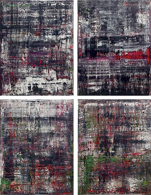 ゲルハルト・リヒター『ビルケナウ(CR:937-1)』(上左)、『ビルケナウ(CR:937-2)』(上右)、『ビルケナウ(CR:937-3)』(下左)、『ビルケナウ(CR:937-4)』(下右)