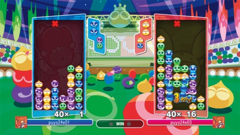 「デフォルト」画面。セガの人気ゲーム『ぷよぷよeスポーツ』が2020年に実施した「色ちょうせい」のアップデート。オプション画面で「フィルター」をオンにして、4パターンの色調整や「色のつよさ」を設定する