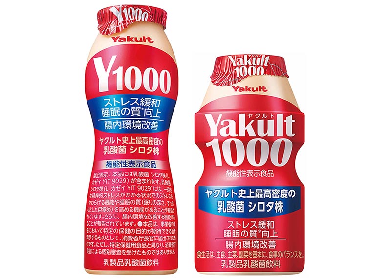 店頭用の「Y1000」は、1日当たり41万本を販売（左）。ヤクルトレディなどが販売する「Yakult1000」は、1日当たり180万本を販売（右）