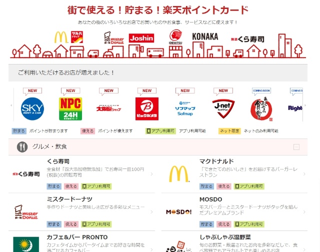 日本マクドナルドやビックカメラなどが「楽天スーパーポイント」を導入しており、リアル店舗の購買データも蓄積できる