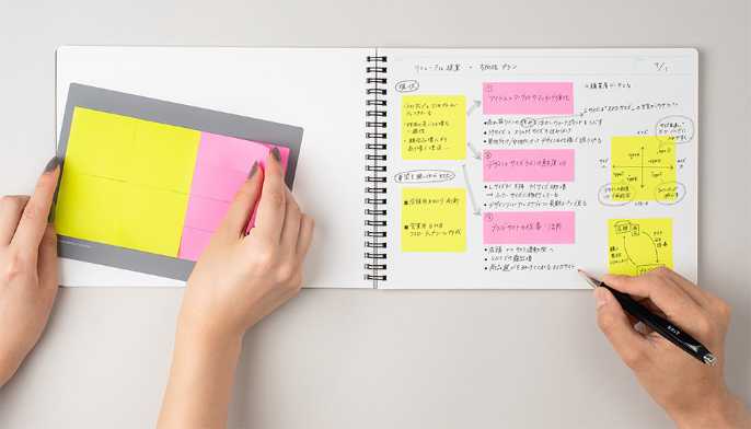 アイデア用ノートで付箋を使用した際のイメ 日経クロストレンド アイデア用ノートで付箋を使用した際のイメ 日経クロストレンド
