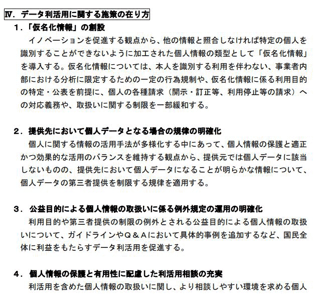 個人情報保護委員会がまとめた制度改正大綱（骨子）の抜粋