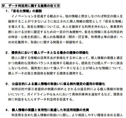個人情報保護委員会がまとめた制度改正大綱(骨子)の抜粋