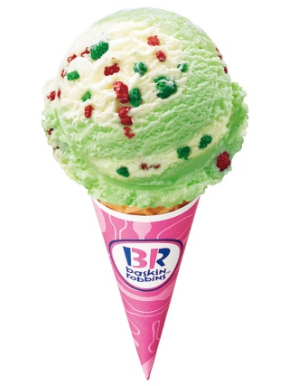 日本で1番人気のフレーバー「ポッピングシャワー」。はじけるキャンディーが特徴的の、ミントとチョコの風味のアイス
