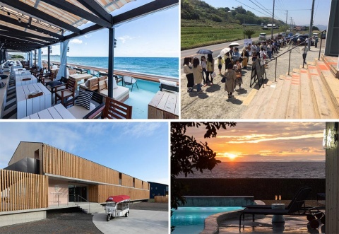 バルニバービは、淡路島西海岸沿いの土地を積極的に取得。レストランだけでなく、多様な施設を展開する。上写真は、19年に出店したレストラン「GARB COSTA ORANGE」。下写真は20年に開業した「KAMOME SLOW HOTEL」