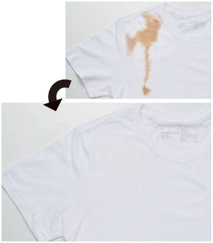 白いTシャツにコーヒーをこぼし、15分間洗ったところ、完全には落ちなかったが、シミの色は薄くなった。大きさは、シャツやパンツ程度なら問題ない