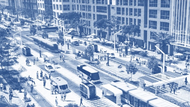 ｢デジタル世代の交通技術戦略2018（ロサンゼルス市）｣で示された将来都市像。クルマ中心から人中心のモビリティ・デザインへ、パラダイムシフトが起きている　出典：ロサンゼルス市