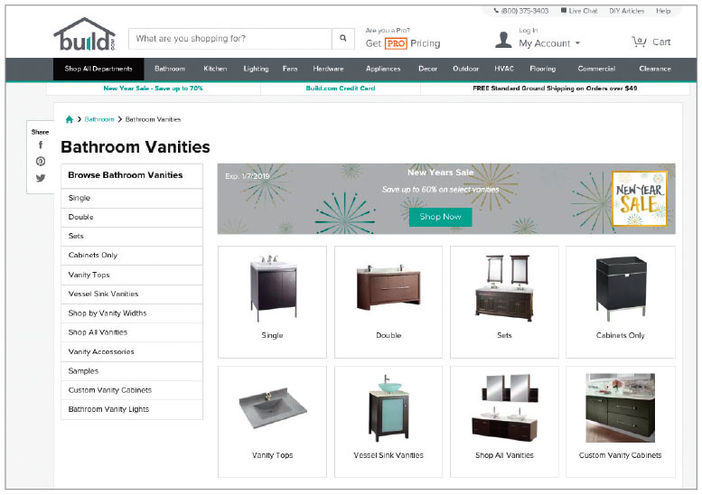 Build.comのサイトでは、家具から照明器具、蛇口やシンク、ドアの取っ手など、あらゆるものがオンラインで購入可能
