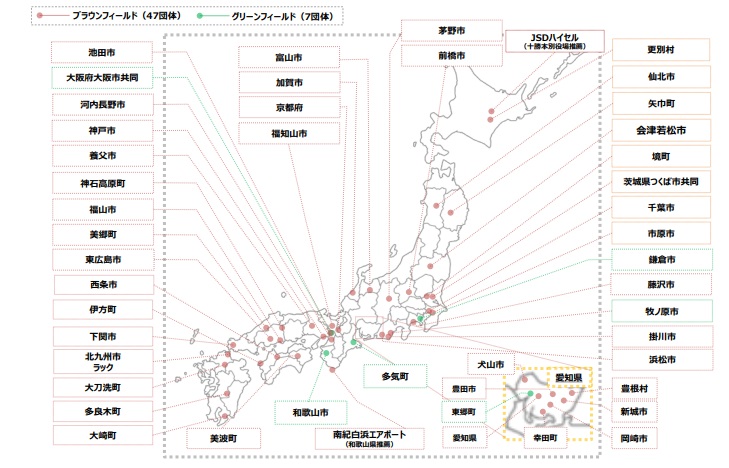 スーパーシティ構想のアイデア公募に応じた自治体の一覧（20年5月8日時点、内閣府資料より抜粋）