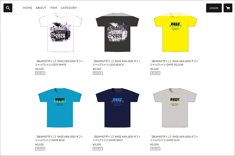 V-RAGE内でアバターが来ていたオフィシャルTシャツは、ビームスがデザイン。実際に着られるものをECサイトで販売していた。購入すると後日郵送される