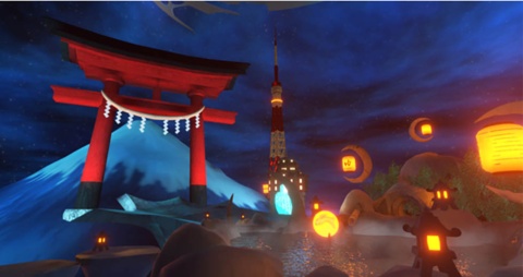 「World Beyond NIGHT」。夜の街が再現されており、富士山や東京タワーなどのランドマークが配されている