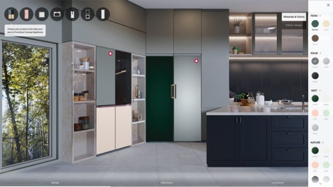 LGエレクトロニクスの「Furniture Concept Appliances」。家具のように壁に取り付けられており、家電の前面ドアの色や素材を選べる。蒸気で服をリフレッシュする新型家電スタイラーなどがある（出所／LGエレクトロニクスのWebサイト　https://lg.com）