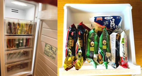 アイリスオーヤマのファン式冷凍庫で最小の冷凍庫 119L（KUSN-12A-W）。直冷式と同じ引き出し式のボックス4個に加え、オープンの棚が2カ所にある（写真撮影／桑原恵美子）