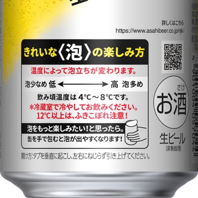 生ジョッキ缶のデザインも「スーパードライ」のフルリニューアルに合わせて変更。裏面には「きれいな泡の楽しみ方」を記載した