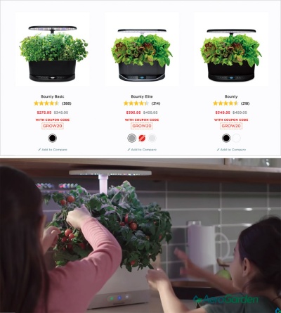 米エアロガーデンの水耕栽培用ポット。太陽の照射も模倣し、野菜やハーブを失敗なく育てられるという。米アマゾン・ドット・コムの「アレクサ」からも設定可能(出所:https://www.aerogarden.com/)