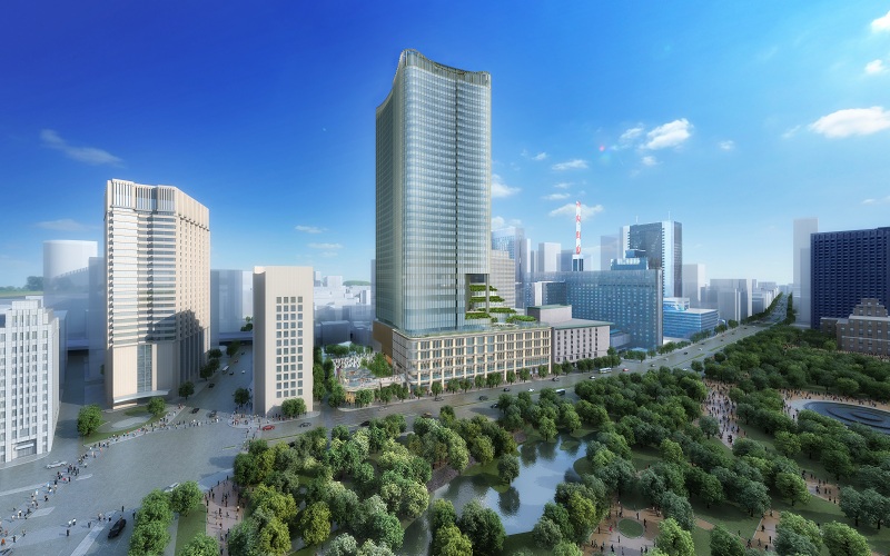 2018年3月開業予定の「東京ミッドタウン日比谷」（千代田区有楽町1-1-2）。地上35階、地下4階、ペントハウス1階。敷地面積約1万700平米、延床面積約18万9000平米。店舗数は60