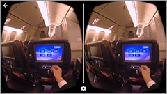 YouTubeもすでにVRに対応している。VRの映像は、右下に二眼のVRビューワーのアイコンが表示され、これをタップすると、2つに分かれたVR用動画に切り替わる。写真はJALが提供する<a href="https://www.youtube.com/watch?v=zDlFVcxVoUY"target="_blank">「JAL SKY SUITE」の機内を紹介する映像のひとつ</a>