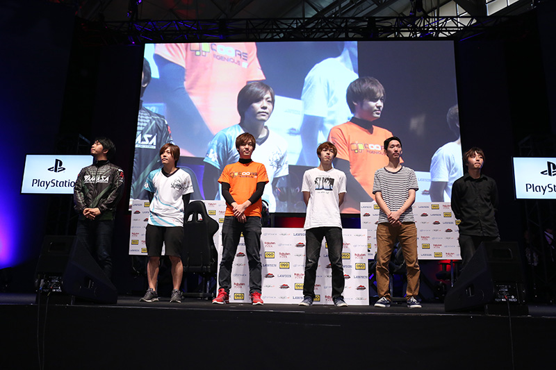Day2に勝ち進んだ6選手。左からノビ選手、ペコス選手、ノロマ選手、ダブル選手、破壊王選手、AO選手