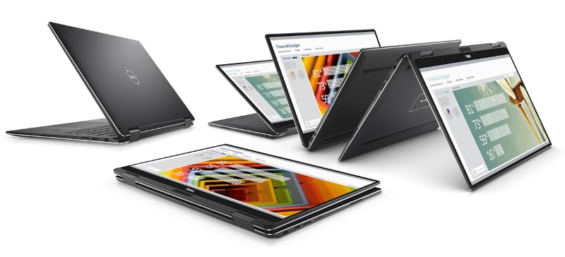 2017年度グッドデザイン賞を受賞した製品のひとつ、13.3型2in1デバイス「XPS 2-in-1」。ディスプレー部分が360度回転してタブレット型に変形する