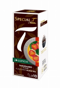 「SPECIAL.T blended by LUPICIA」（各10カプセル入り、1000円）。紅茶にさくらんぼのフレーバーをつけた「さくらんぼ」（写真左）、ノンカフェインのルイボスティー「ルイボス ハニー＆フルーツ」（写真中央）、ほどよい甘みとコクが特徴の「セイロン」（写真右）など、全6種類を展開