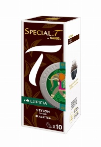 「SPECIAL.T blended by LUPICIA」（各10カプセル入り、1000円）。紅茶にさくらんぼのフレーバーをつけた「さくらんぼ」（写真左）、ノンカフェインのルイボスティー「ルイボス ハニー＆フルーツ」（写真中央）、ほどよい甘みとコクが特徴の「セイロン」（写真右）など、全6種類を展開