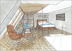 ペントハウスもある「CARAVAN CLASS」（最上位のキングベッドルーム）は、1泊1室4万1000円～5万円（仮）。すべての部屋にゆったりとした広さのバスルームがついているのも特徴