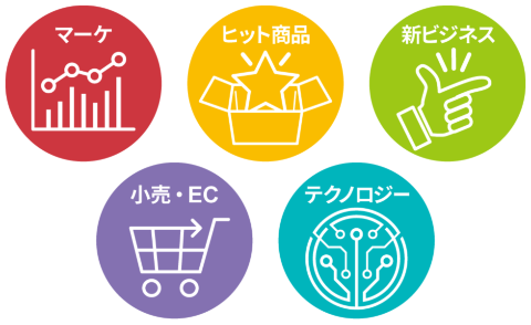 「マーケ」「ヒット商品」「新ビジネス」「小売・EC」「テクノロジー」